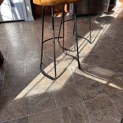 Sold Wood & Cast Iron Bar Stools 