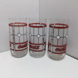 Vintage Coca Cola Stained Glass Cups Drinking Glass Tiffany Style Coke Frosted Lot