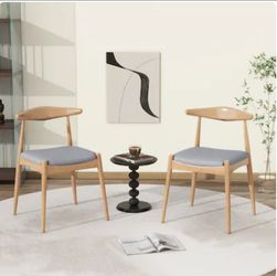 Streamdale Furniture Streamdale Set of 2 Rubberwood Dining Chairs Ergonomic Comfort Cushions Natural+Gray