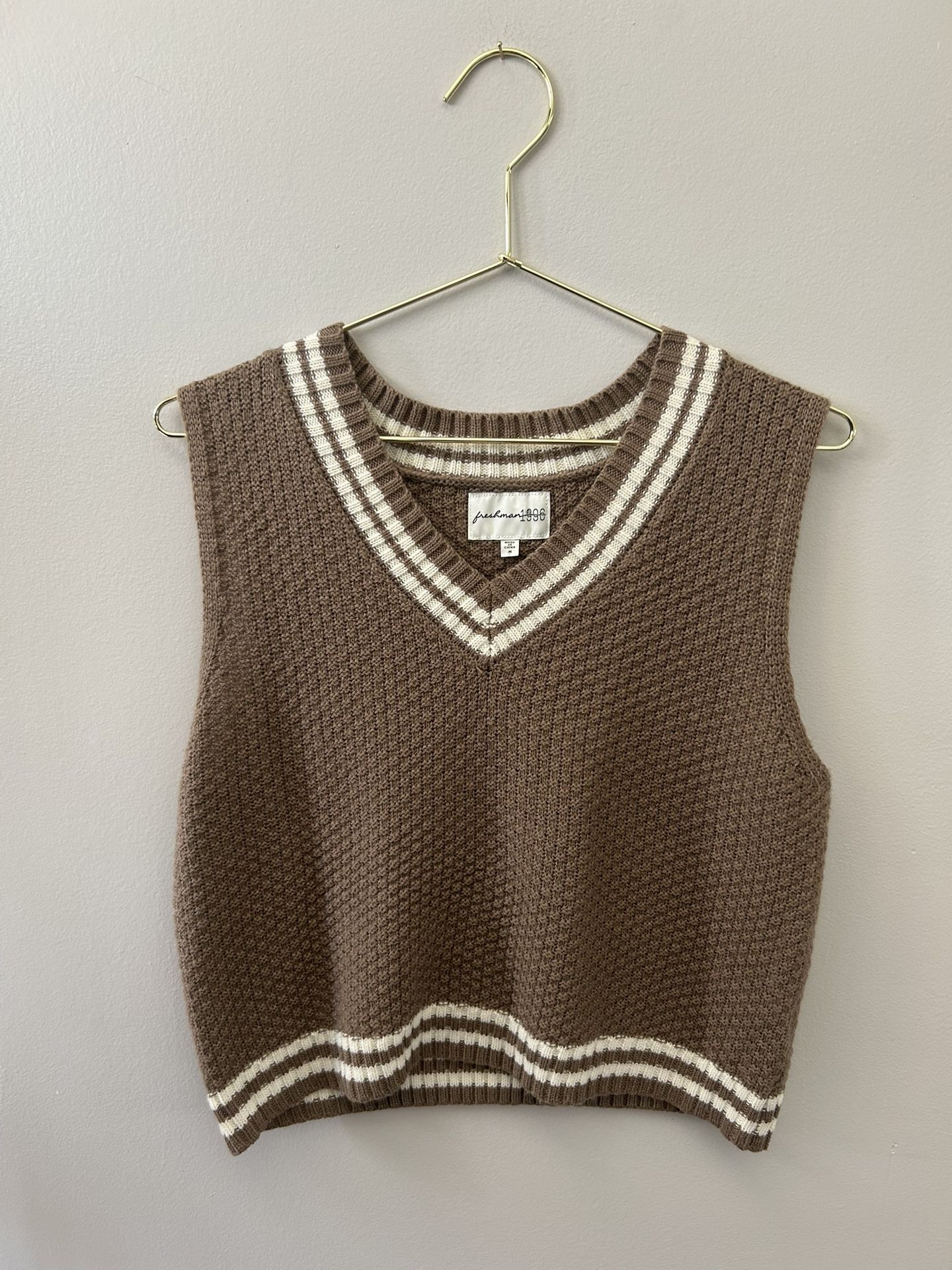Brown And Cream Knit Sweater Vest