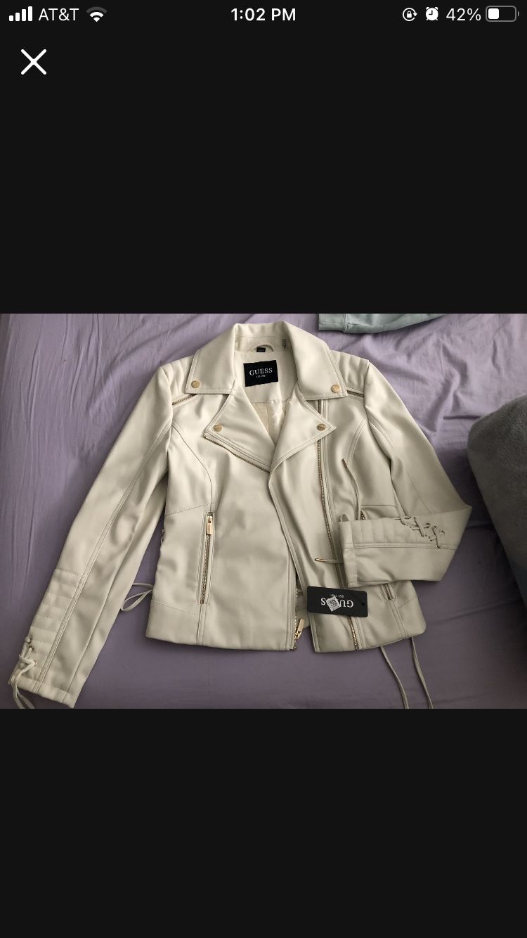 Guess White Leather Jacket Brand New