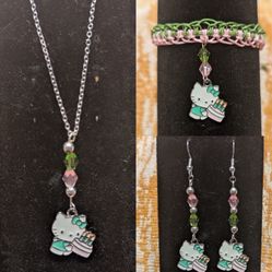 Handmade Hello Kitty Birthday Jewelry Set - Necklace, Earrings, and Bracelet