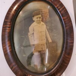 Antique Tiger Stripe Convex/Bubble Glass Photo Frame (With Photo Of Young Boy)