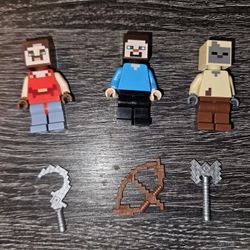 (6) Piece Lot Minecraft Lego Mini Figure & Weapons