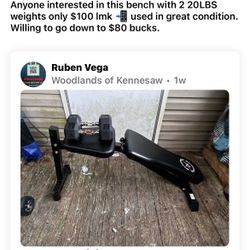 Workout Bench With 20LBS weights For Sale Used 