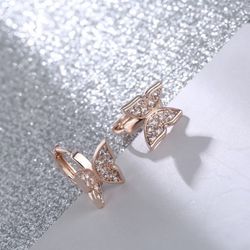 Rose Gold Plated Crystal Butterfly Earrings