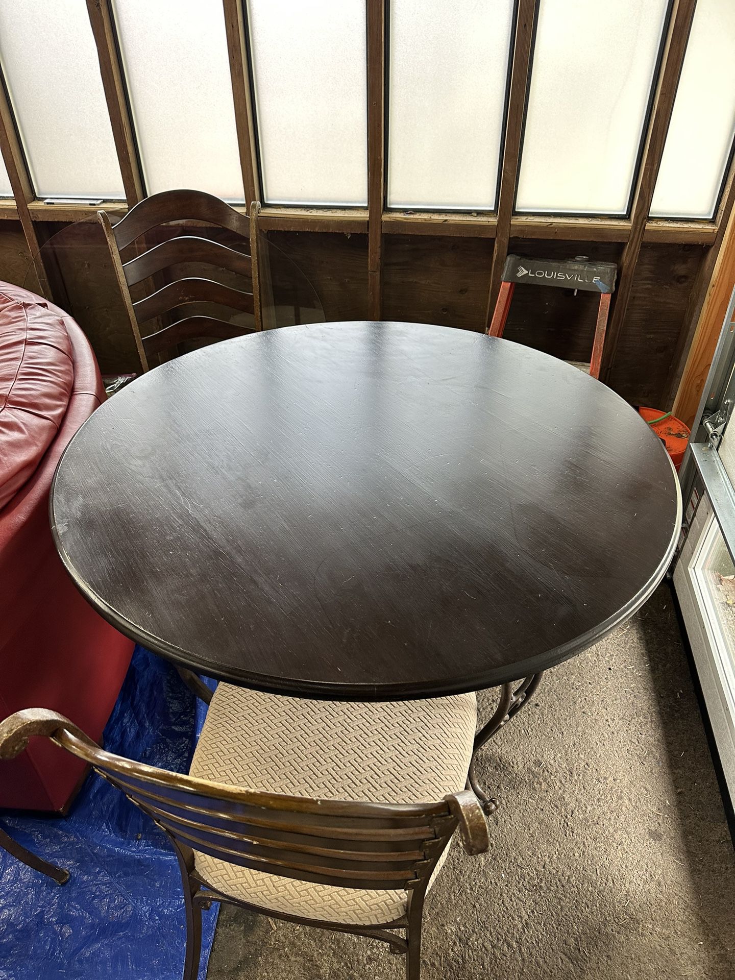 FREE - Round Wood and Wrought Iron Dining Table + 6 Chairs