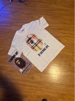 White Burberry x bape shirt  size medium