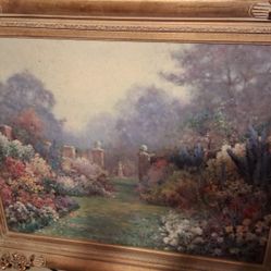 SUMMER GARDEN Replica Oil Painting Framed In Carved Wooden Frame Custom Made In Mexico  26x32
