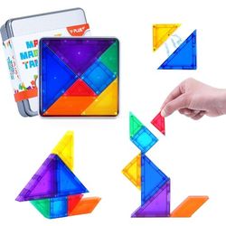 Magnetic Tangram Puzzle, Montessori 3D Educational Blocks with Magnet for STEM, Activity Toys Board Games Kids Toddler
