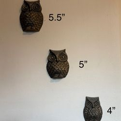 Vintage-Inspired Gold/Bronze Metal Owl Wall Decor – Set of 3