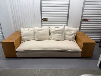 Beige Sofa with wood side tables