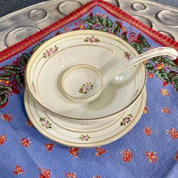Hand Painted Vintage NIPPON Mayonnaise Bowl, Under Plate, & Spoon