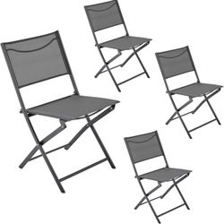 Patio Portable Dining Chairs Set of 4 with Metal Frame, Outdoor Metal Folding Chairs with Backrests for Camping, Lawn, Yard, Beach, Black