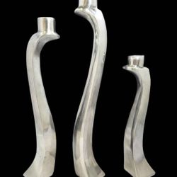 Trio of Cool 1980s Aluminium Biomorphic "Nessy" Candlesticks