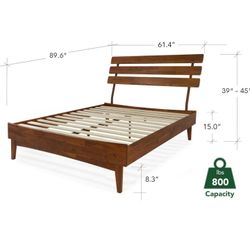 Bme Caden 15 Inch Bed Frame with Adjustable Headboard - Mid Century, Retro Style with Acacia Wood - No Box Spring Needed - 12 Strong Wood Slat Support