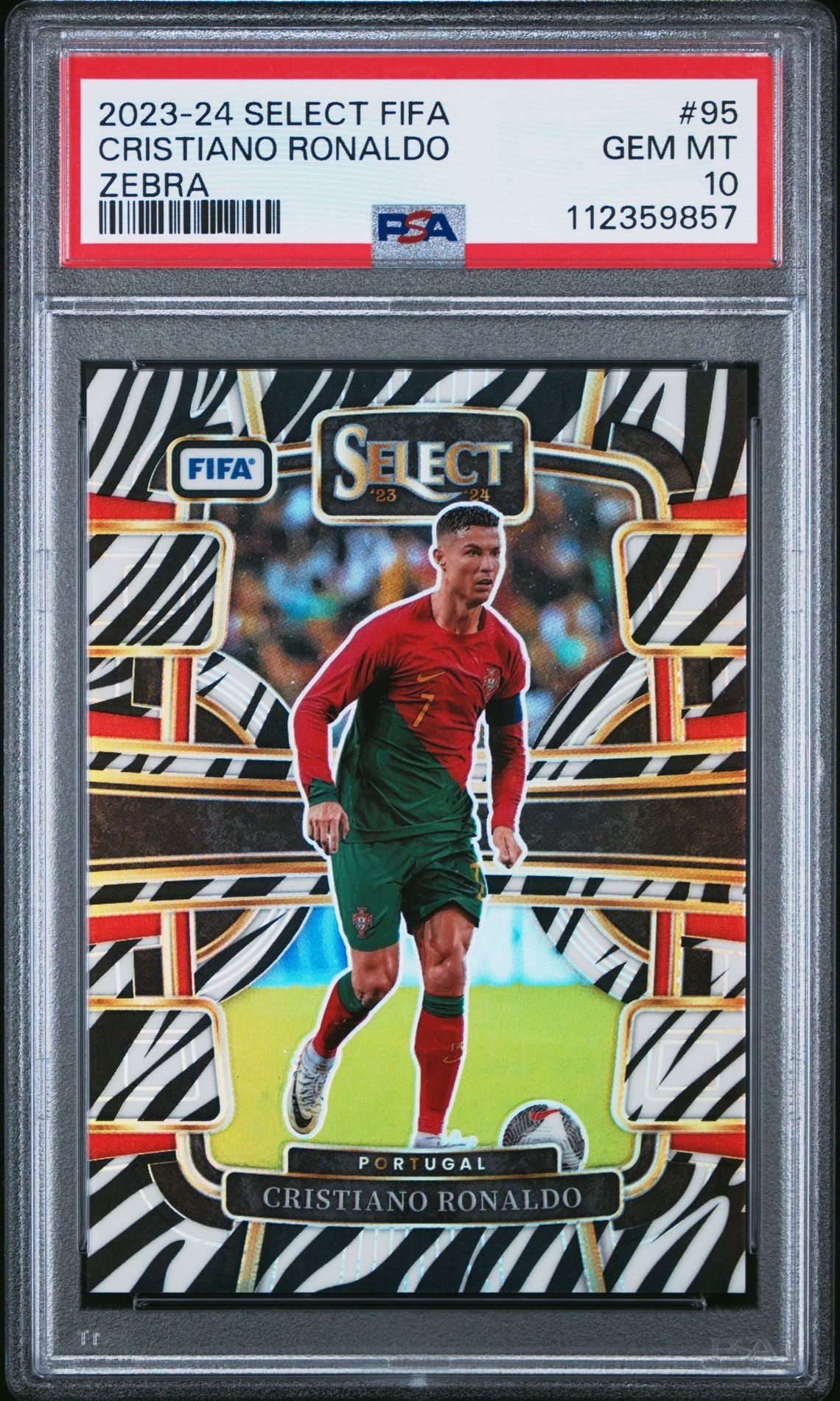 2023 Select FIFA Cristiano Ronaldo Zebra #95 PSA 10 Portugal