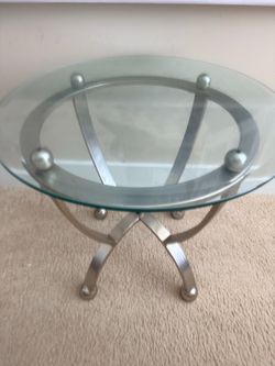 Round Glass Top Side Table with Metal Base
