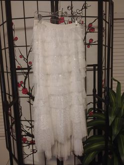White Tiered Tulle Sequin Maxi Skirt