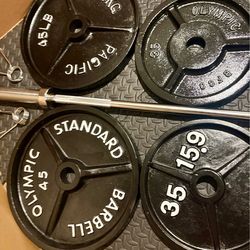 Full Set of Olympic Plates with Brand NEW 6 ft Steel Barbell with Cooper Bearings [ Plates from 45s to 2.5s] Brute: 287 #