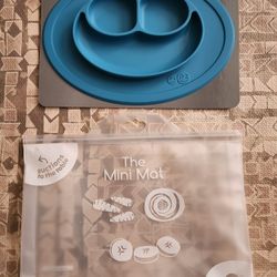 EZPZ Mini Mat 100% Silicone Suction Baby Plate With Placemat - Blue