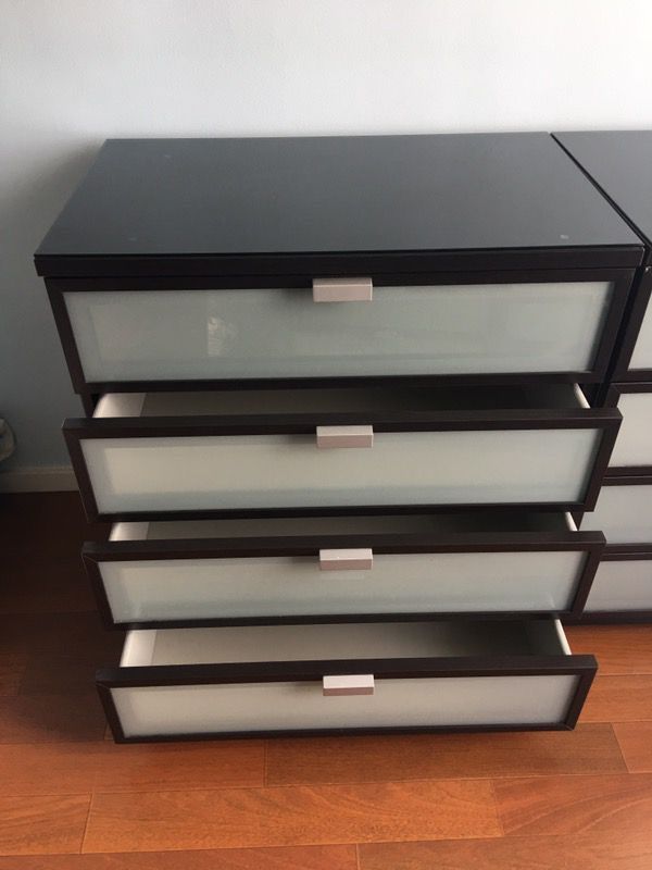 Ikea Hopen 4 Drawer Dresser Black Brown W Frosted Glass Drawers