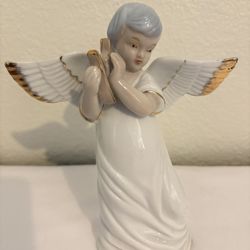 Porcelain Angel Figurine Playing Harp