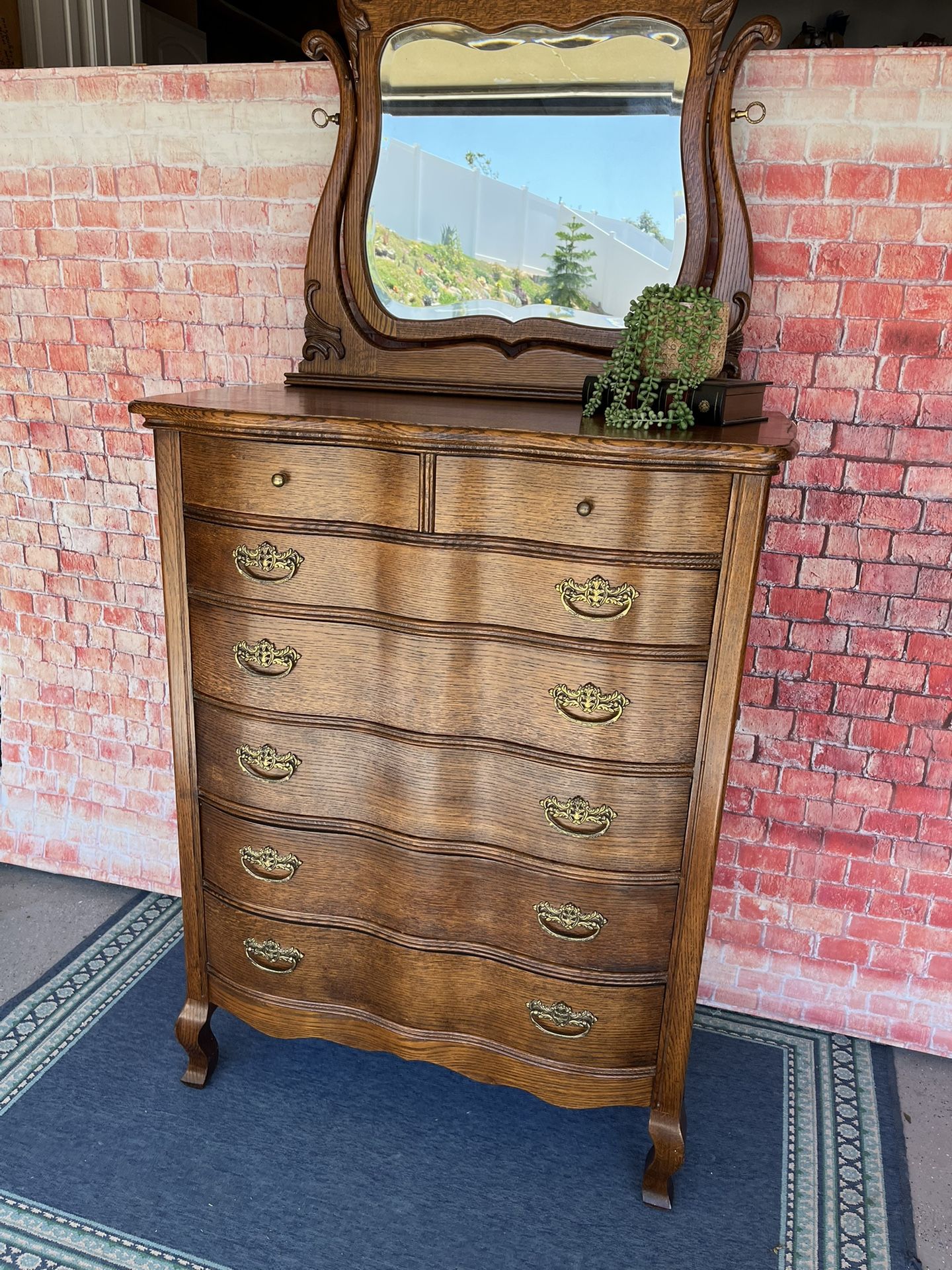 Antique Tall Dresser Solid Wood With Removable Mirror