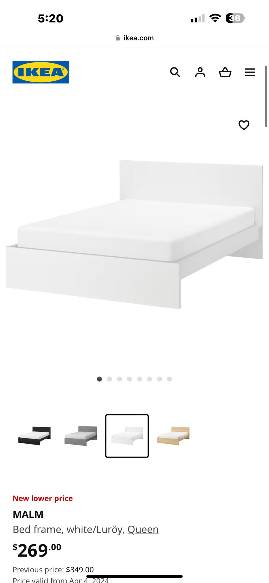 MALM White Queen Bed Frame