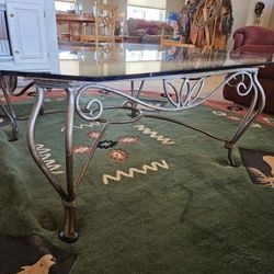 Wrought Iron Glass Top Coffee Table And Side Table 