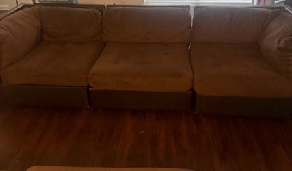 Large Tan Fabric Sectional Sofa