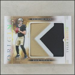 Tyler Shough 2025 Panini Origins Football 3 Color Jumbo Patch Rookie 40/199