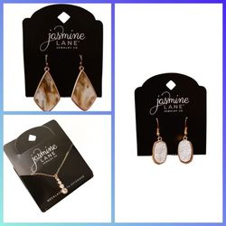 New Jasmine Lane Gold and Cream Necklace Earrings Set For Sensitive Ears