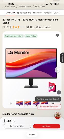 27 Inch FHD IPS 120Hz HDR10 Monitor with Slim Stand