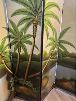 Hand painted palm tree folding screen