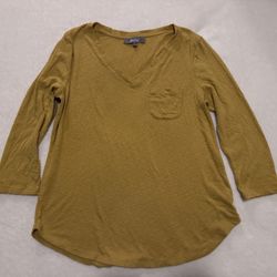 Marled Mustard Yellow 3/4 Slub Pocket V-Neck Shirt