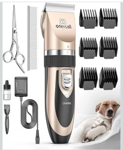 oneisall Dog Clipper Low Noise, Dog Grooming Kit with Rechargeable, Pet Shaver Cordless Electric Quiet Hair Clipper Set for Dogs Cats Pets（Gold）