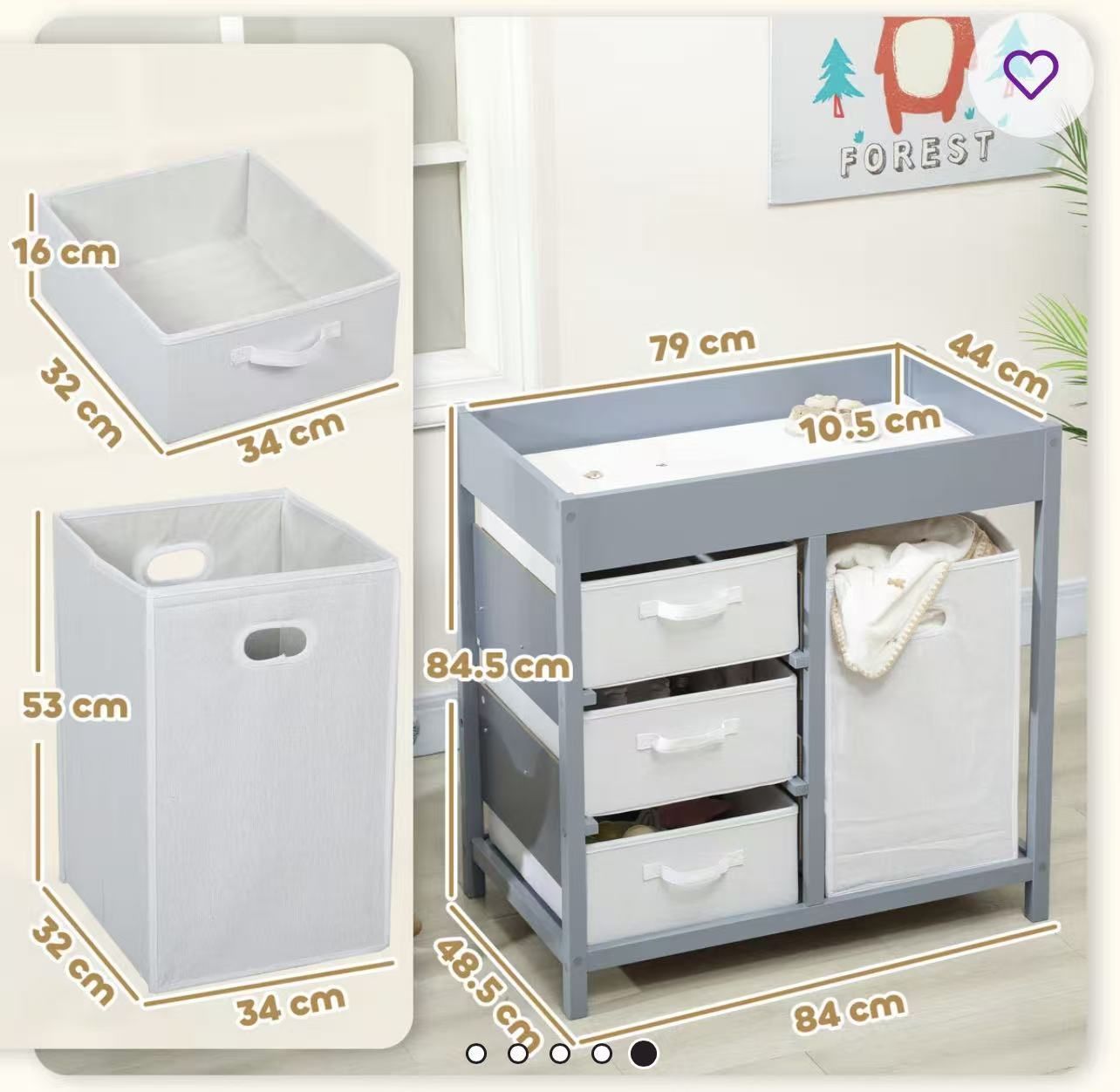 ✌️ Baby Changing Table, Baby Diaper Changing Station Dresser with Laundry Hamper, 3 Drawer Basket and Changing Pad,