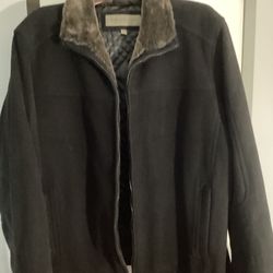 Men’s Andrew Marc New York Black Wool Jacket With Faux Fur Collar