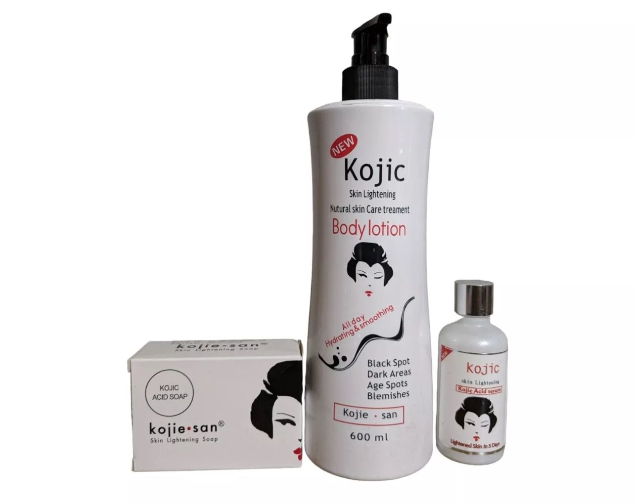 Kojie San Kojic Skin Body Lotion 600ml, Serum & Soap 3 Set