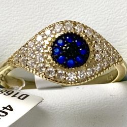 Evil Eye Ring 14k Gold Plated Over Sterling Silver