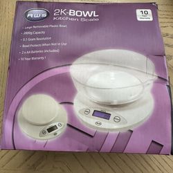 AWS 2k Large Plastic Bowl Kitchen Scale White Auto Off Battery Operated 