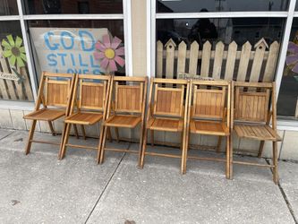 Set Of 6 Antique Wooden Folding Chairs