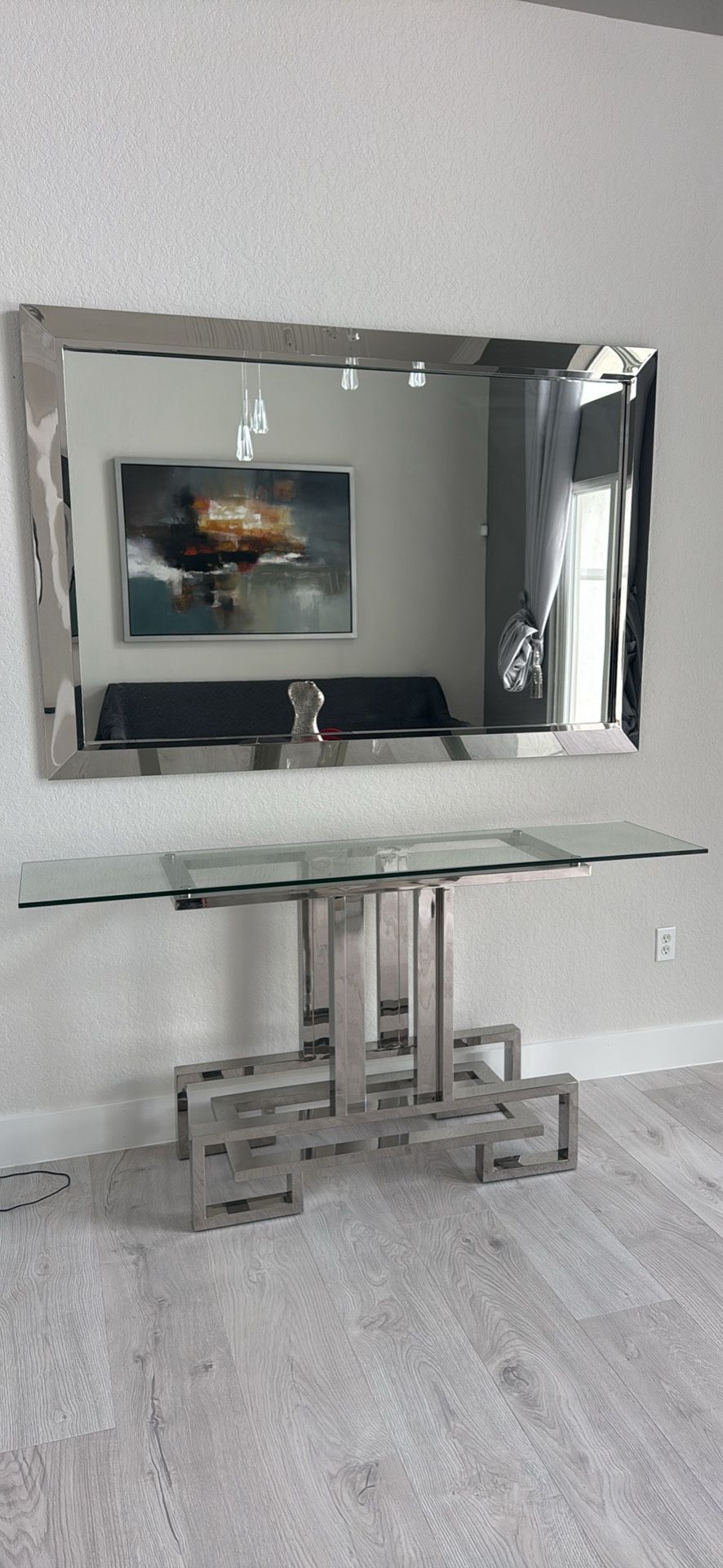 Modern Glass Console Table + Oversized Mirror
