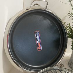QuanTanium Stainless Steel Round Non-Stick Griddle With See Thru Glass Cover & removable rack 13”round 