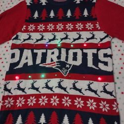 Men's Sz Small Xmas LIGHT-UP New England Patriots FOCO NFL Wordmark Ugly Sweater