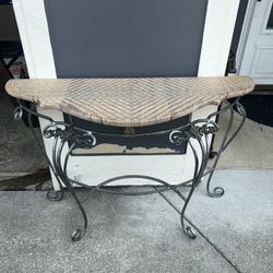 Vintage Iron Forged Console Entry Half Round Table 