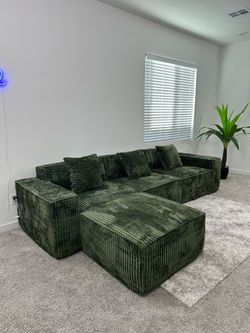 New Modern Green Modular Cloud Corduroy Sectional Sofa Couch
