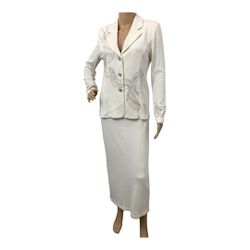 Dominique Palacios Women's White Knitting Skirt Suit, 8