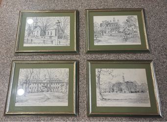 Set of 4 Framed Williamsburg Virginia Sketch Prints